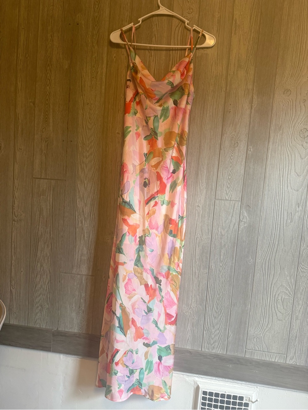 Morgan & Co. Pink Floral Maxi Slip Dress with Cowl Neck